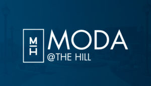 The Moda at The Hill logo on a blue backgound.