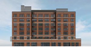 A drawing of the side of the new Wrigleyville Lofts building.