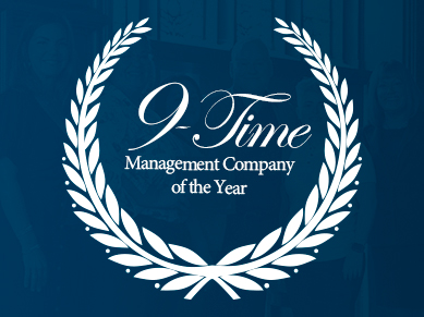 Award wreath announcing Nine-Time Management Company of the Year for Draper and Kramer.