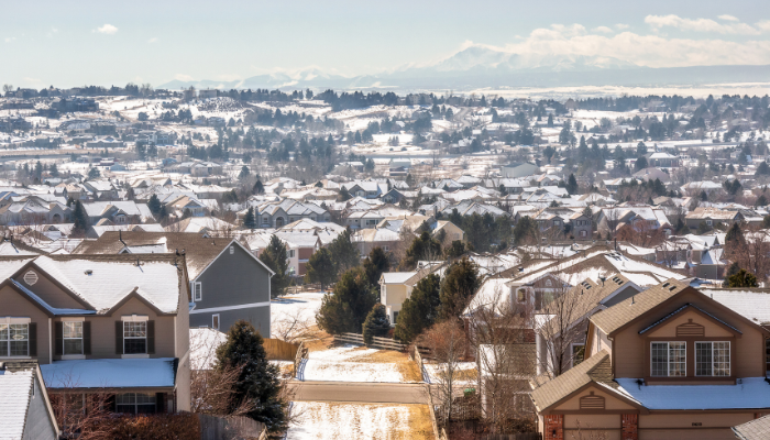 A view of a residential neighborhood in the winter.