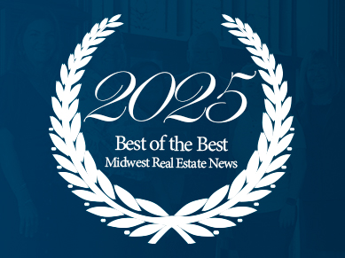 Dark blue graphic featuring a white laurel wreath encircling the text ‘2025 Best of the Best’ with ‘Midwest Real Estate News’ beneath.